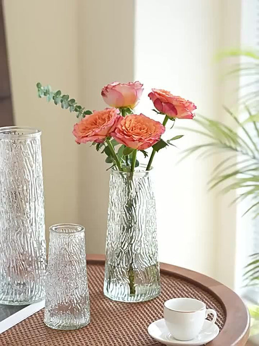 Contemporary Vertical Striped Glass Vase - High-End Creative Transparent Oval Design, PVC-Free Hand Wash Only, Modern Living Room Home Decor Centerpiece for Floral Arrangements, Vases Home Decor