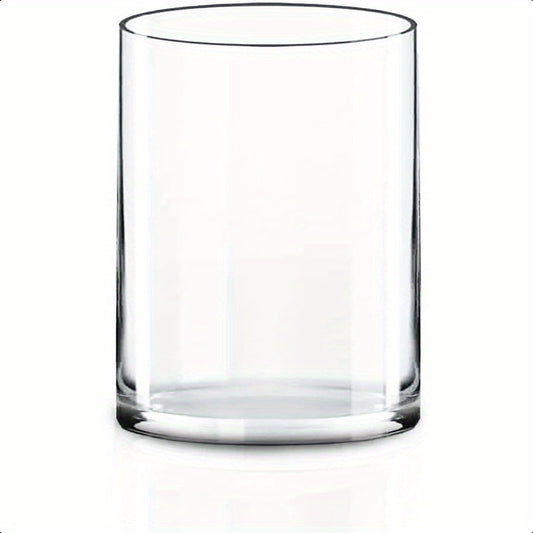 1pc Elegant Cylinder Clear Glass Vase - Heavy-Duty Hurricane Centerpiece with Stable Base, 8\