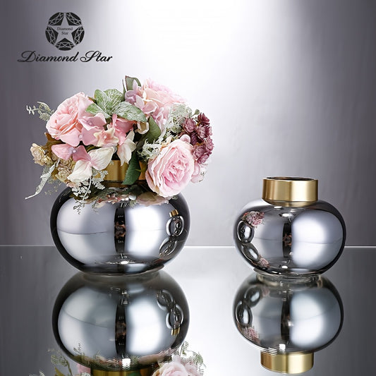 1pc, High-end Modern Style Vases, Simple Modern Design, Gold-plated Bottle Mouth, High-end Handmade Glass, Suitable for Table, Living Room, Cabinet Decoration, Christmas Gifts to Friends And Family (D6.7*H5.9\u002FD6.7*H8.7in)